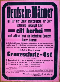 Plakat/ Oberschlesien "Deutsche Männer...!", 1919- 1921, Aufstände Oberschlesien, Weimarer Republik