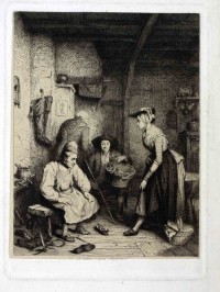 "Blick in eine Schusterwerkstatt" oder "Die Schuhanprobe", 19. Jh.