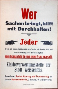 Plakat/ Aufruf " Wer Sachen bringt,...!", 1. Weltkrieg ?, 1914- 1918