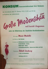 Plakat/Kultur "Große Modenschau...", DDR, Weißenfels, 1953