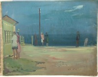 Gemälde von Hans A. Griepentrog 1950, Kirchdorf auf der Insel Poel