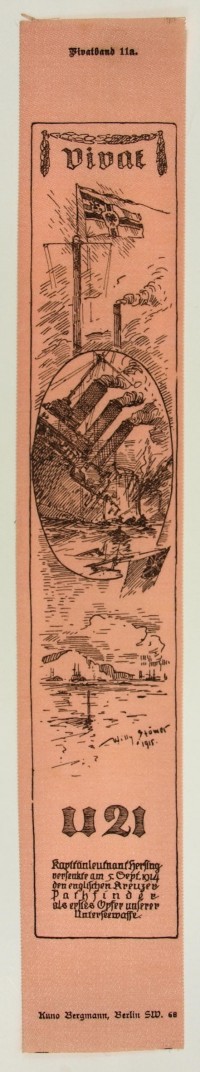 Vivatband anlässlich der Versenkung des englischen Kreuzers "Pathsinder" durch ein deutsches U-Boot, am 5. September 1914, U 21, 1. Weltkrieg, 5. September 1914