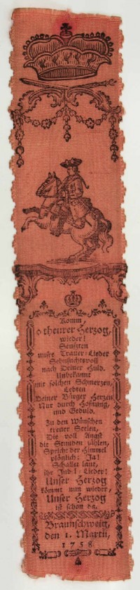 Vivatband zu Ehren des Herzogs von Braunschweig, Siebenjähriger Krieg 1758