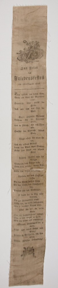 Seidenband "Zur Feier des Friedensfestes am 18ten Januar 1816"