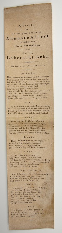 Hochzeit Auguste Albert und Leberecht Behr 1810