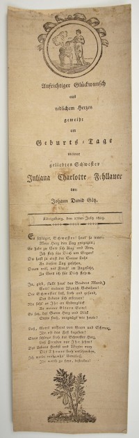 Geburtsgedicht für Juliana Charlotte Fehllauer, 1819