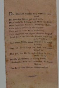 Rose Band mit Huldigungsgedicht, 1815 Lübeck