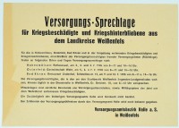 Versorgungs-Sprechtage für Kriegsgeschädigte aus dem Landkreis Weißenfels, 1945