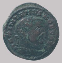 Follis, VS: Kopf des Diocletian; RS: Moneta mit Waage mit Füllhorn