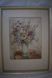 Aquarell von Wilhelm Schmied „Blumenstillleben mit Malven“