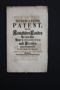 Patent zum Umgang mit Kolonisten 1724