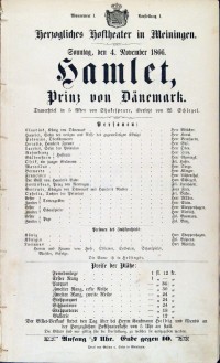 Hamlet, 04. 11. 1866 (Herzogliches Hoftheater in Meiningen, Theaterzettel)