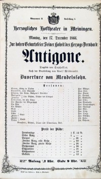 Sophokles, Antigone, 17. 12. 1866 (Herzgliches Hoftheater in Meiningen, Theaterzettel)