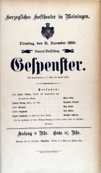 Gespenster, 21. 12. 1886 (Herzogliches Hoftheater in Meiningen, Theaterzettel)