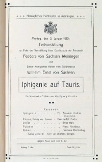 Iphigenie auf Tauris, 03. 01. 1910 (Herzogliches Hoftheater in Meiningen, Theaterzettel)