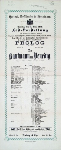 Der Kaufmann von Venedig, 13. 03. 1898 (Herzogliches Hoftheater in Meiningen, Theaterzettel)