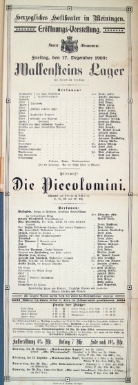 Wallensteins Lager/Die Piccolomini, 17. 12. 1909 (Herzogliches Hoftheater in Meiningen, Theaterzettel)
