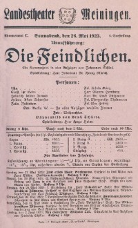 Die Feindlichen, Spielzeit 1922/23 (Landestheater Meiningen, Theaterzettel)