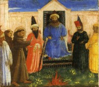 Fra Angelico da Fiesole: Feuerprobe des Heiligen Franziskus vor dem Sultan. 1429
