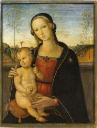 Umbrischer Meister (Tiberio d’Assisi?): Madonna in Halbfigur mit Kind. Um 1500