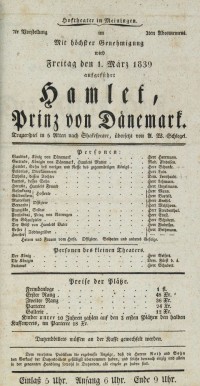 Hamlet, 01. 03. 1839 (Hoftheater in Meiningen, Theaterzettel)