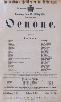 Oenone, 15. 03. 1891 (Herzogliches Hoftheater in Meiningen, Theaterzettel)