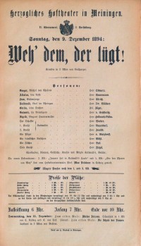 Weh’ dem, der lügt! 09. 12. 1894 (Herzogliches Hoftheater in Meiningen, Theaterzettel)