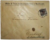 Briefumschlag von Müller & Törpe, Kornbranntweinbrennerei Nordhausen
