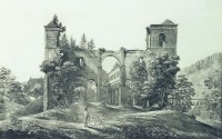 Georg Melchior Kraus: Ruinen von Paulinzelle im Rudolstädtischen von Morgen. Um 1800