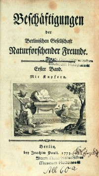 Beschäftigungen der Berlinischen Gesellschaft Naturforschender Freunde, Band 1, Berlin: Joachim Pauli 1775