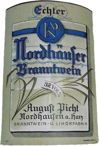 Etikett "Nordhäuser Branntwein" von August Picht