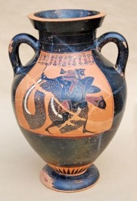 Bauchamphora, attisch-schwarzfigurig: Herakles und Nereus. Um 540 v. Chr.
