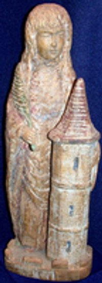 Holzskulptur, Heilige Barbara mit Turm und Palme