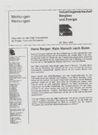 "Meldungen / Meinungen / Hans Berger: Kein Marsch nach Bonn"