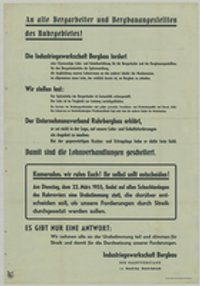 "An alle Bergarbeiter und Bergbauangestellten des Ruhrgebietes!"